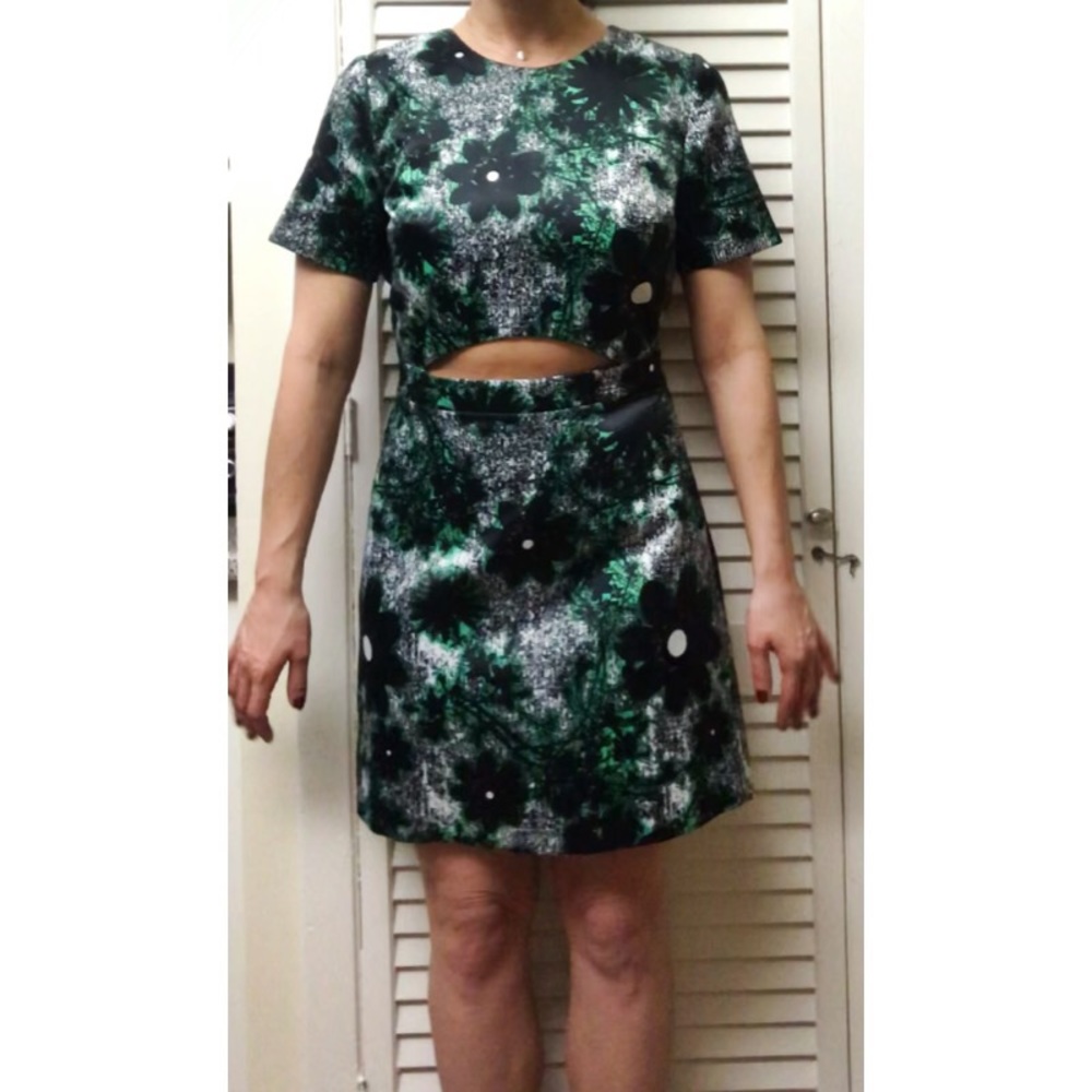 Top shop green and navy floral cut out dress